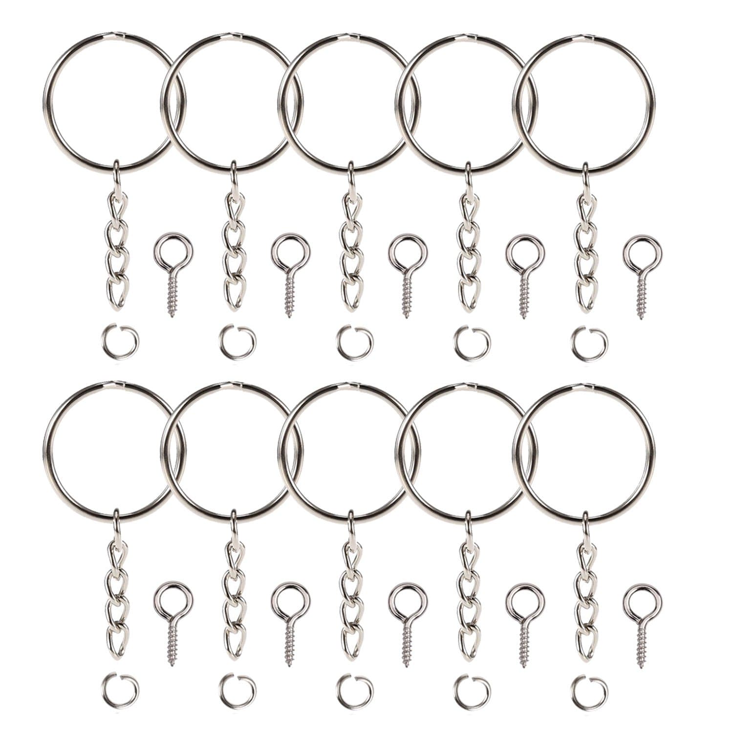 150Pcs Keychain Rings with Chain and 150 Pcs Screw Eye Pins Bulk for Crafts (type1)