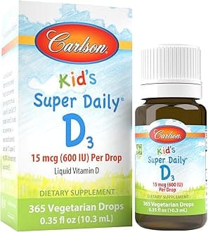 Carlson - Kid's Super Daily D3, Vitamin D Drops for Kids, 400 IU per drop, 1-Year Supply, Heart & Immune Health, Vegetarian, Liquid Vitamin D Drops, Unflavored, 365 drops