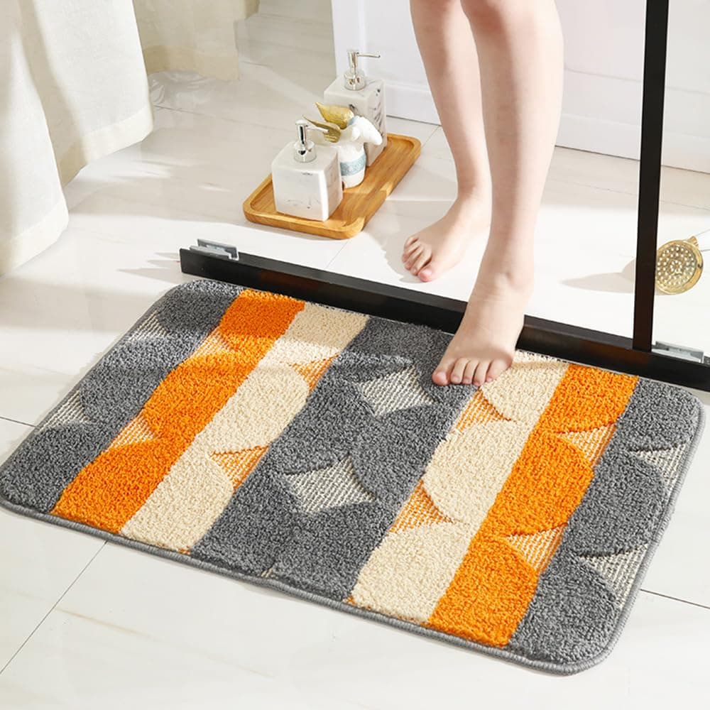 OfrdncyLuxury Bathroom Rug Mat, Soft and Absorbent Microfiber Bath Rugs, Non-Slip Shaggy Bath Carpet, Machine Wash Dry, Bath Mats for Bathroom Floor, Tub and Shower(OrangeGrey,50x80cm)
