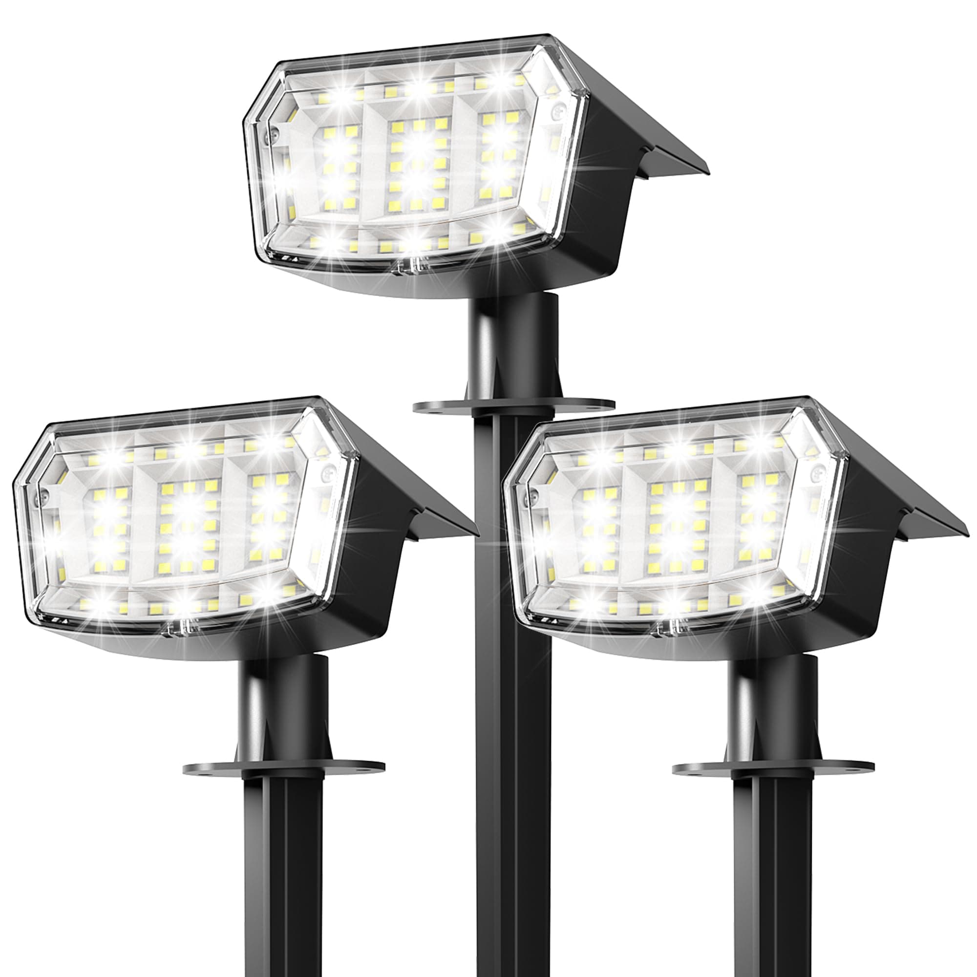 Solar Lights Outdoor Waterproof IP65, 63 LED 3 Lighting Modes Solar Powered Yard Garden Spot Lights for Outside Landscape- 3 Pack (Cool White)