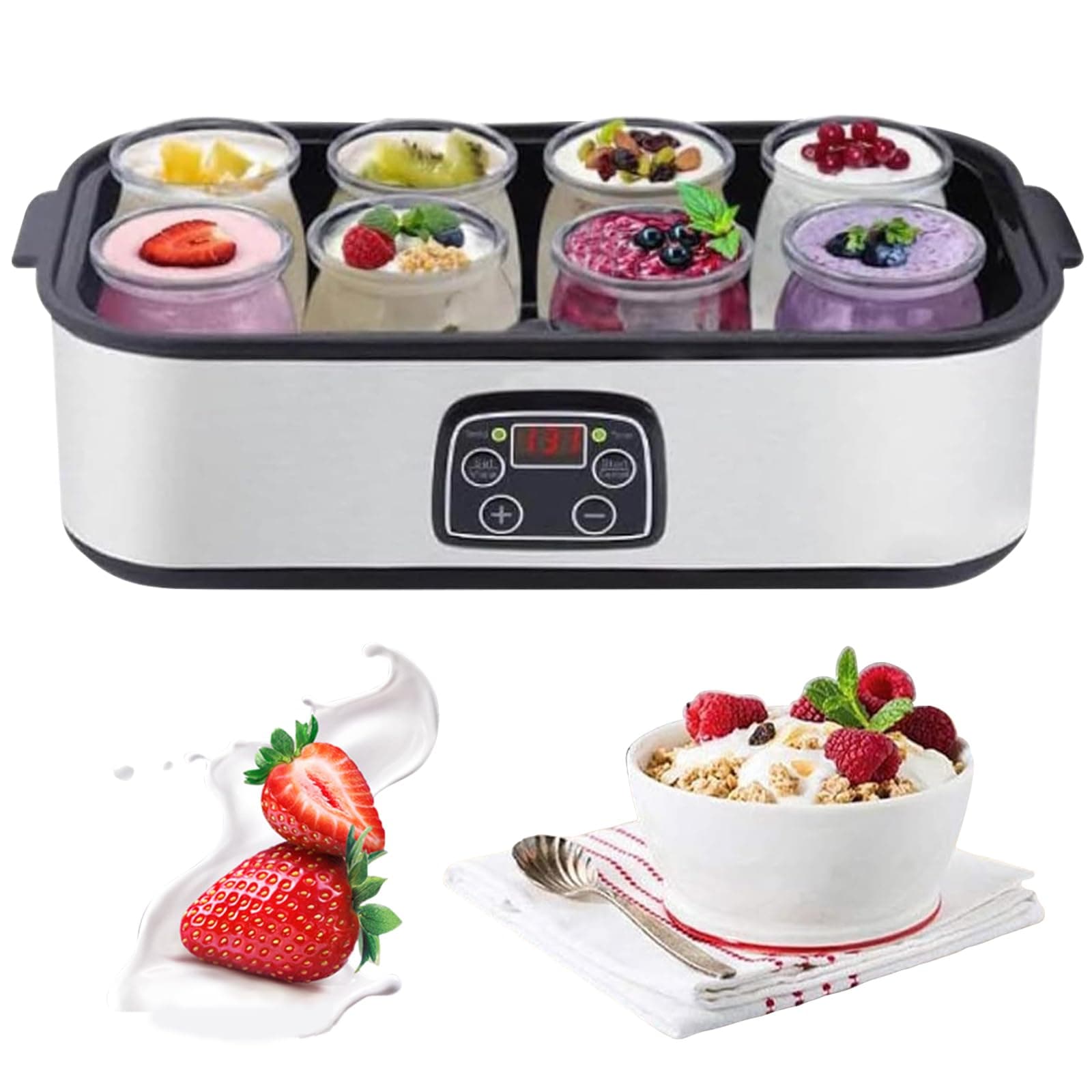 68-131°F Yogurt Makers with 8 Jars, Led Display Multi-Function Electric Yogurt Machine, 1400ml Automatic Yogurt Maker Machine, Easy Cleaning Yoghurt Maker Gift for Men Women