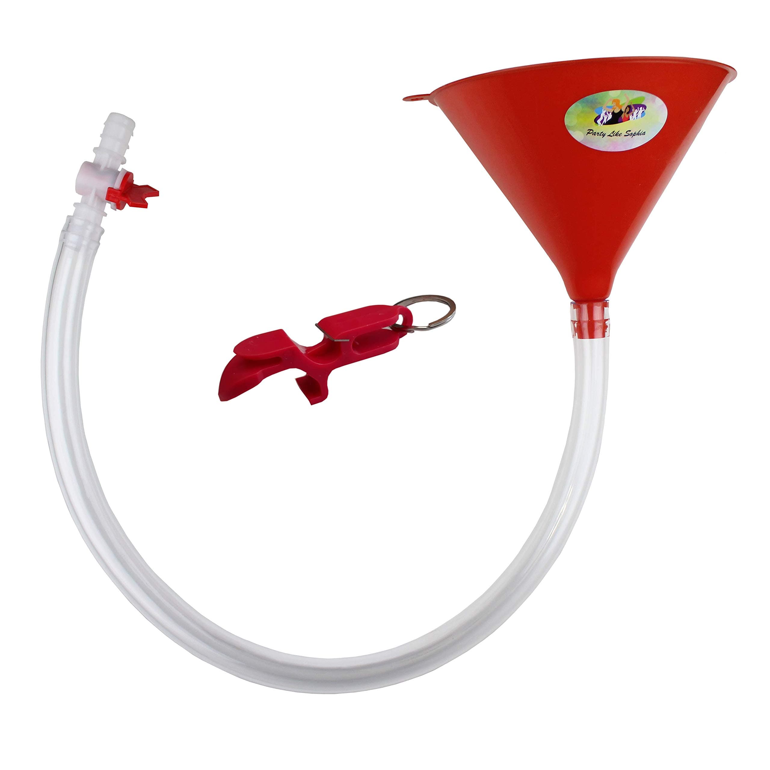 Beer Bong Funnel with Valve - Extra Long 2.5 feet (30 inch) Kink Free Tube - Shotgun Keychain Tool Bottle Opener - Premium Funnel for Beer Drinking Games, College Parties, Spring Break