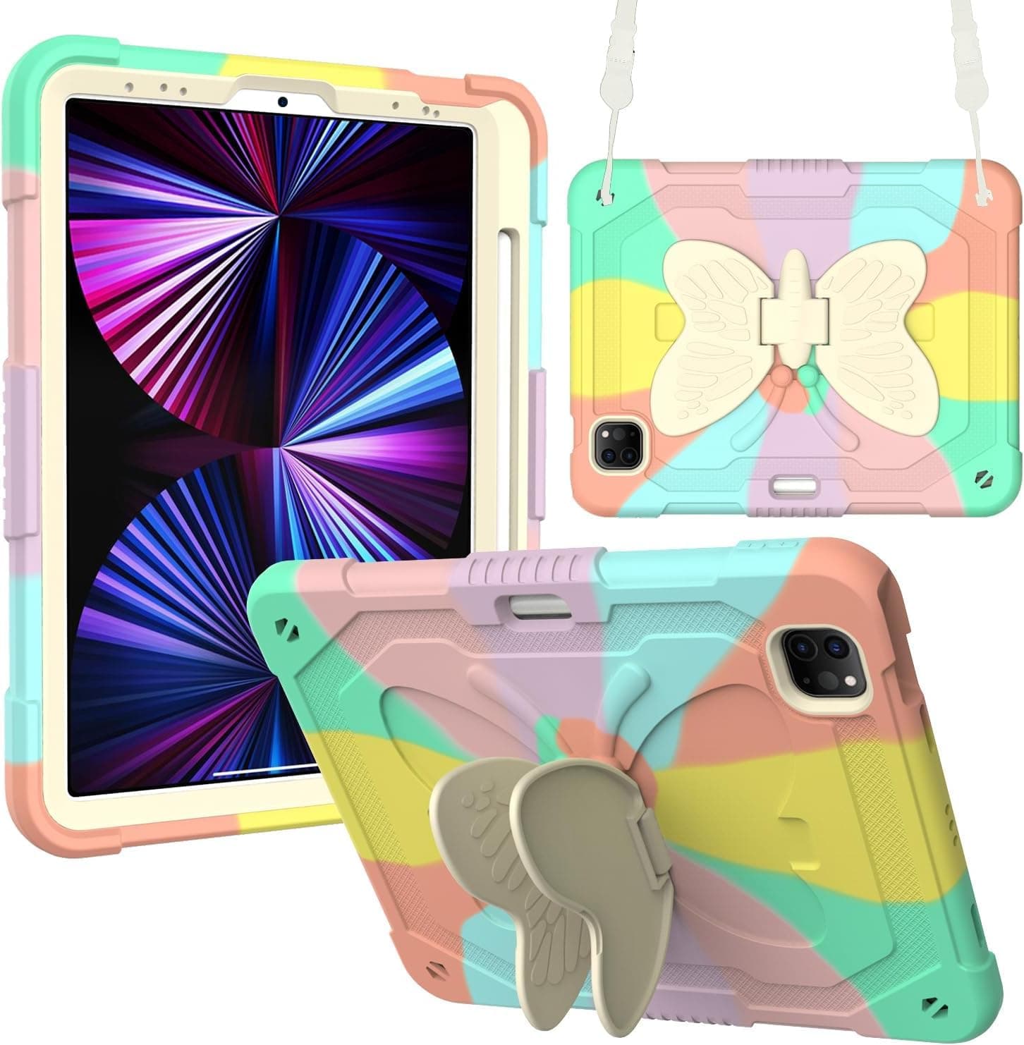 Herize iPad air 5 air 4 Generation Case 10.9 inch w/Pencil Holder&Shoulder Strap&Stand iPad Pro 11 Inch Case Cover 2022/2021/2020 | Heavy Duty Durable Rugged Protective Case for Kids Boys Girls