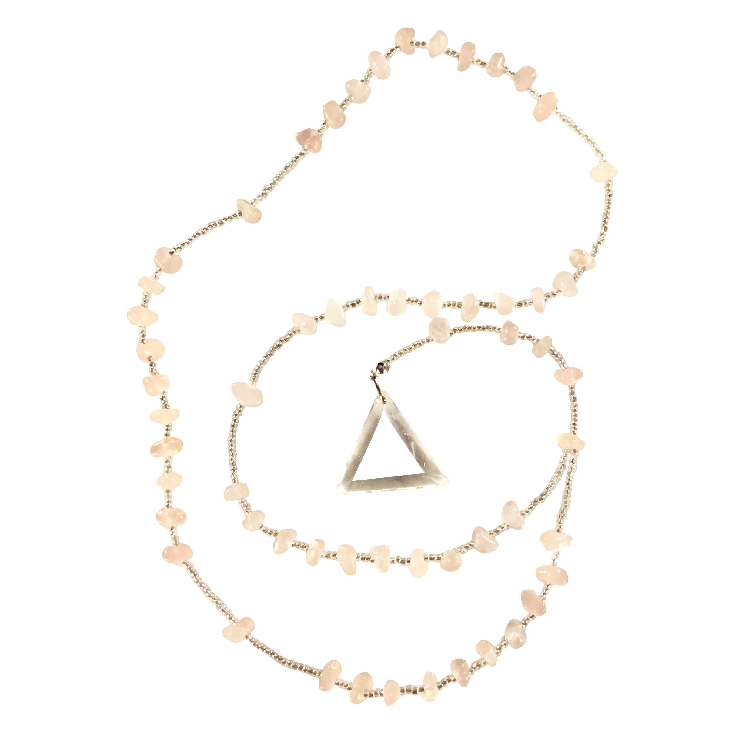 Rose Quartz Rosary - Triangle Pendant - Crystal Clear Miracles Healing - Prayer Bead Necklace - Powerful Blessing - Hand Faceted Natural Stone