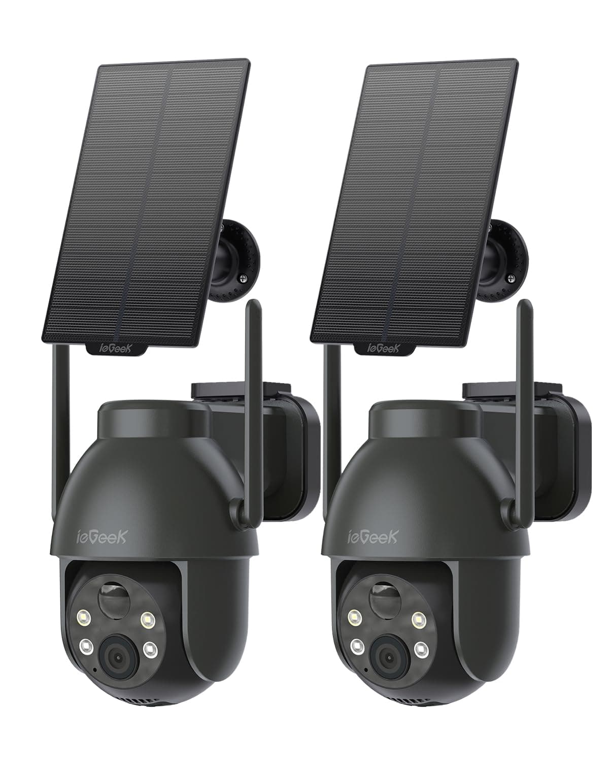 2K Solar Security Camera Outdoor Wireless(2pcs), 360° Pan Battery Camera with Solar Panel, Wifi CCTV Camera Systems, Color Night Vision, PIR Motion Detection, 2-Way Audio, Works with Alexa