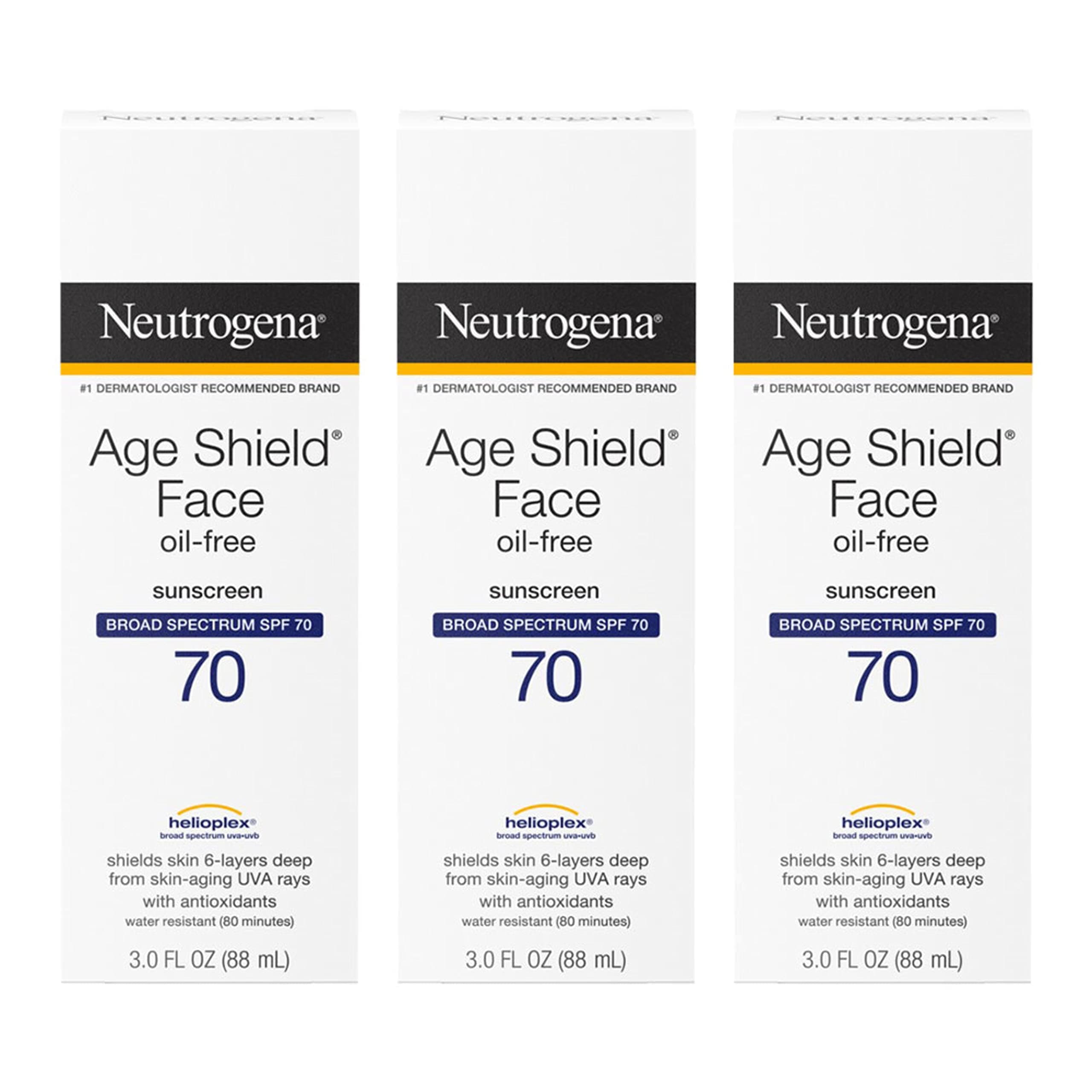 Neutrogena Age Shield Face Oil-Free Sunscreen Lotion with Broad Spectrum SPF 70, Non-Comedogenic Moisturizing Sunscreen to Help Prevent Signs of Aging, PABA-Free, 3 fl. oz (Pack of 3)