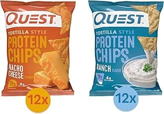 Quest Nutrition Tortilla Style Protein Chips Bundle, Ranch & Nacho Cheese, Baked, High Protein, Low Carb, Gluten Free, 1.1 oz, 24ct