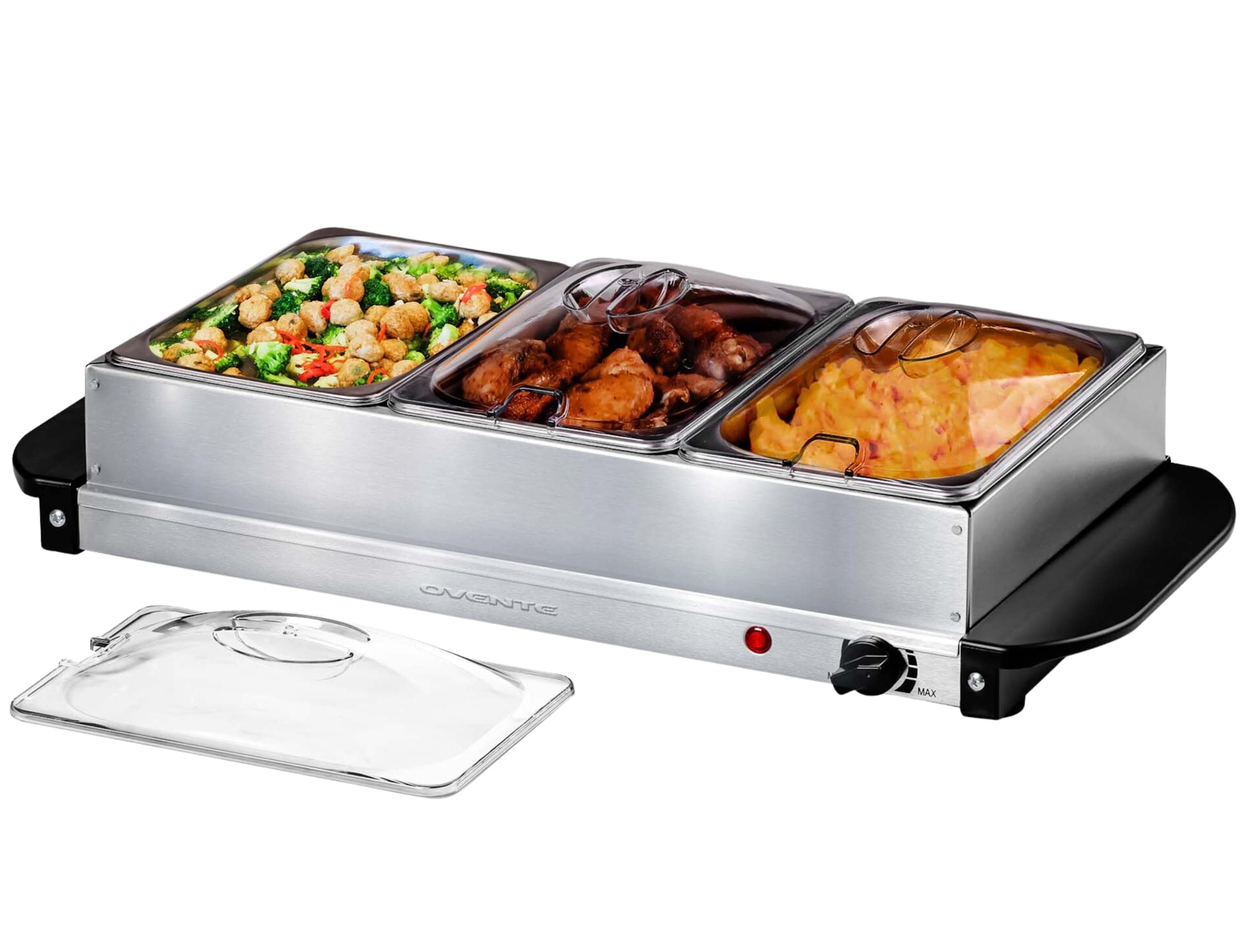 Electric Buffet Server and Food Warmer, Three 1.5 Quart Chafing Dish Set with Stainless Steel Warming Tray Perfect for Holidays and Dinners, Silver FW173S