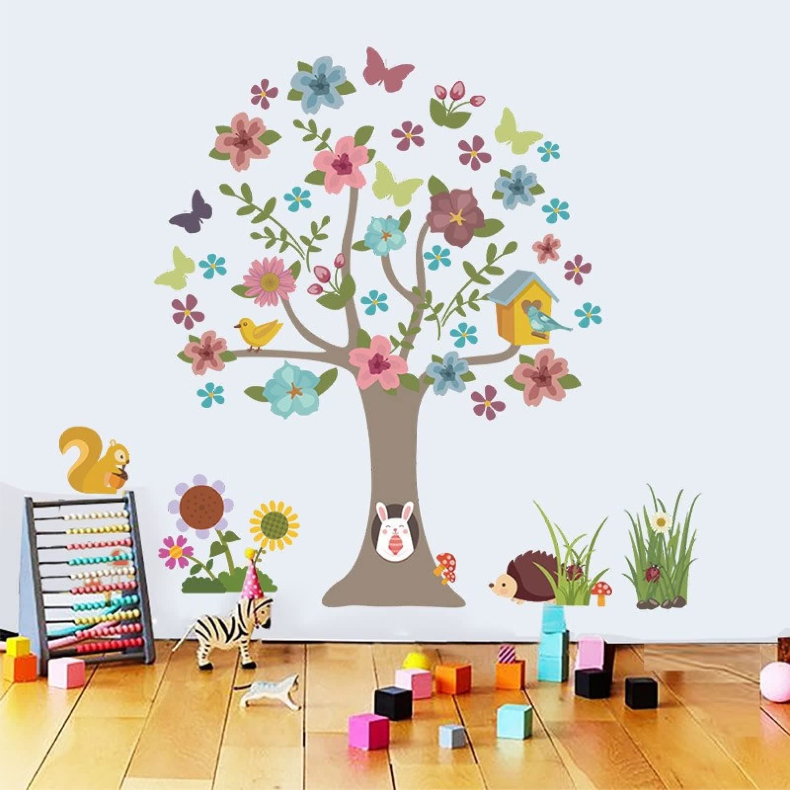 Wall Art Decor Forest Tree Flower Butterfly Animals Wall Stickers Mural Art Home Decals Kids Living Room Bedroom Decor Wedding Decoration Decal Removable Wall Art Stickers for Living Room Bedrooms D