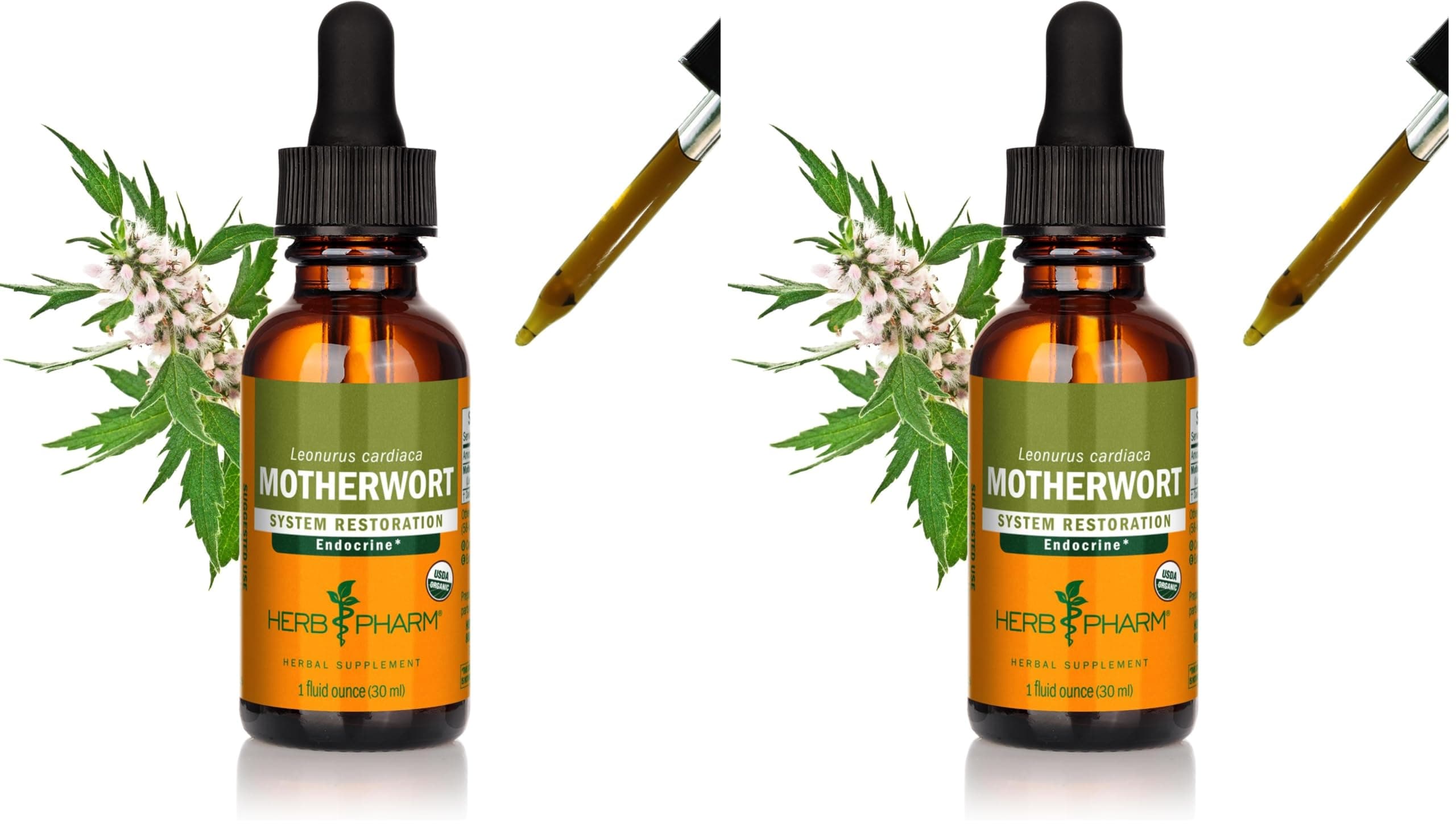 Certified Organic Motherwort Liquid Extract for Endocrine System Support - 1 Ounce (Pack of 2)