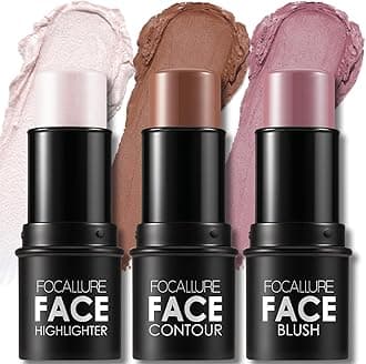 FOCALLURE 3 Pcs Cream Contour Sticks,Shades with Highlighter & Bronzer & Blush,Non-greasy and Water-resistant Face Contouring Pen,Easy to Sculpt the Face and Create a Lightweight Finishing