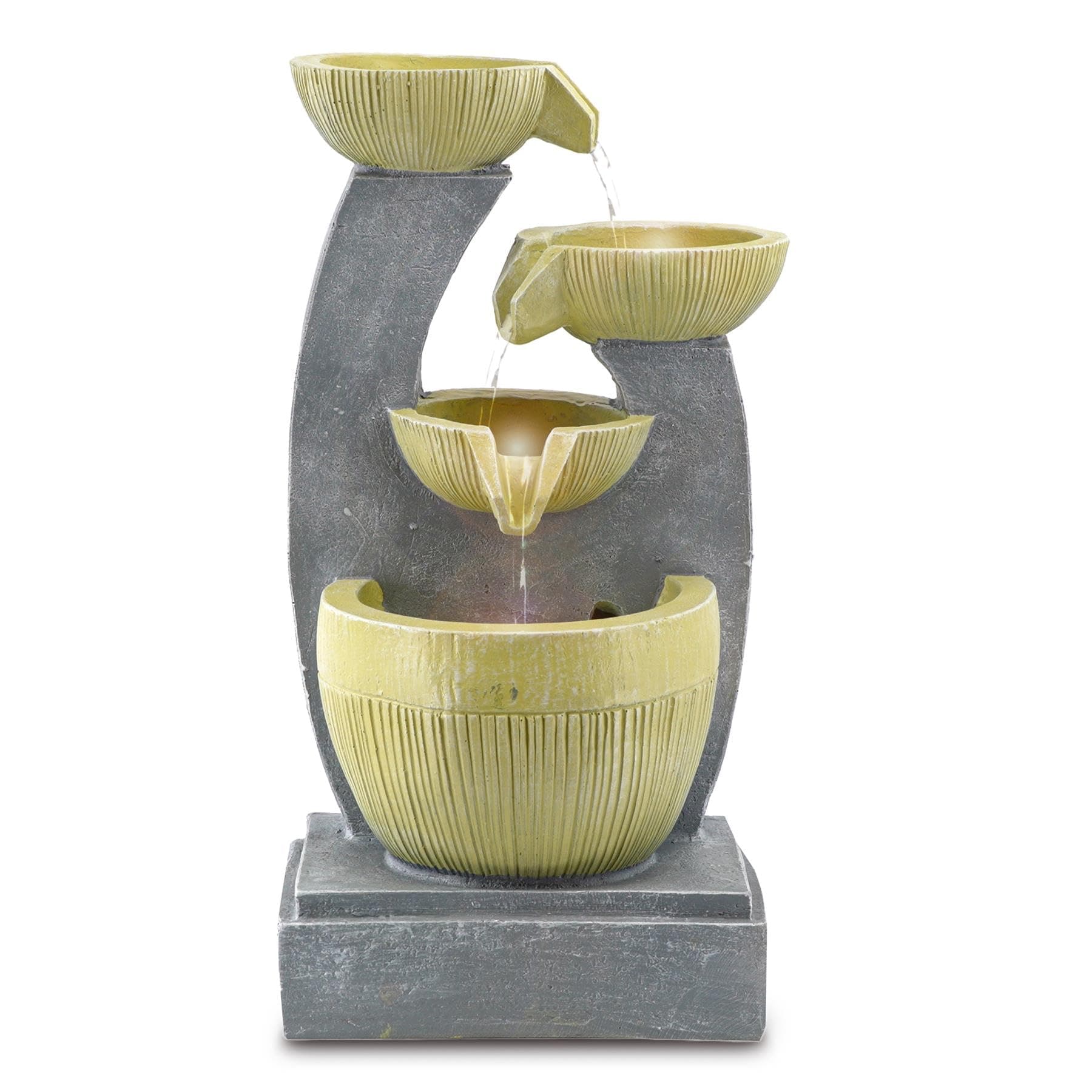 GEEZY Garden Water Feature – Three Tier Bowls Fountain with LED Lights – Mains Powered, Self-Contained, Indoor & Outdoor – Easy Setup & Cascading – Great for Garden, Home, Patio & Balcony Decor