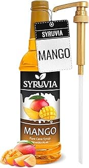 Syruvia Mango Syrup, Flavored Syrup for Drinks, Cocktails, Lemonades, Iced Teas, and Desserts – 25.4 fl oz, With Pump