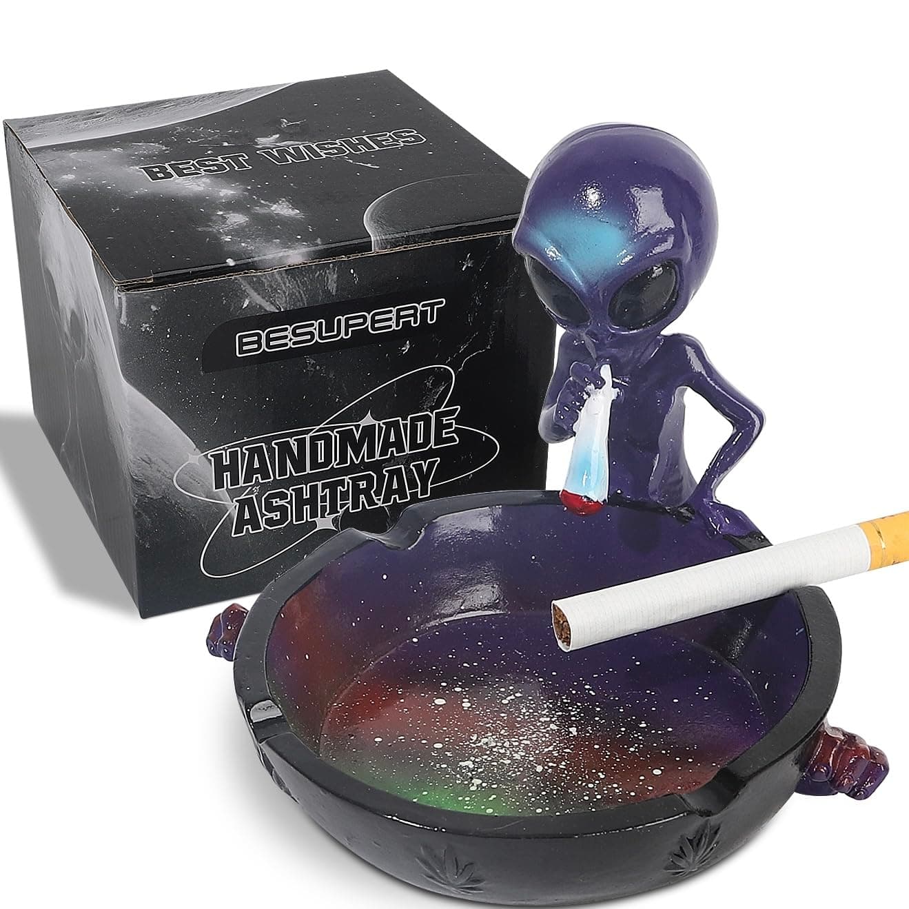 Ashtray, Hand-Painted Resin Ash Tray for Cigarettes, Creative Home Decoration for Smokers, Perfect Ornament for Inside Outside Home Office Patio Garden Use, Great Valentine, Mother's Day Gift (Purple)