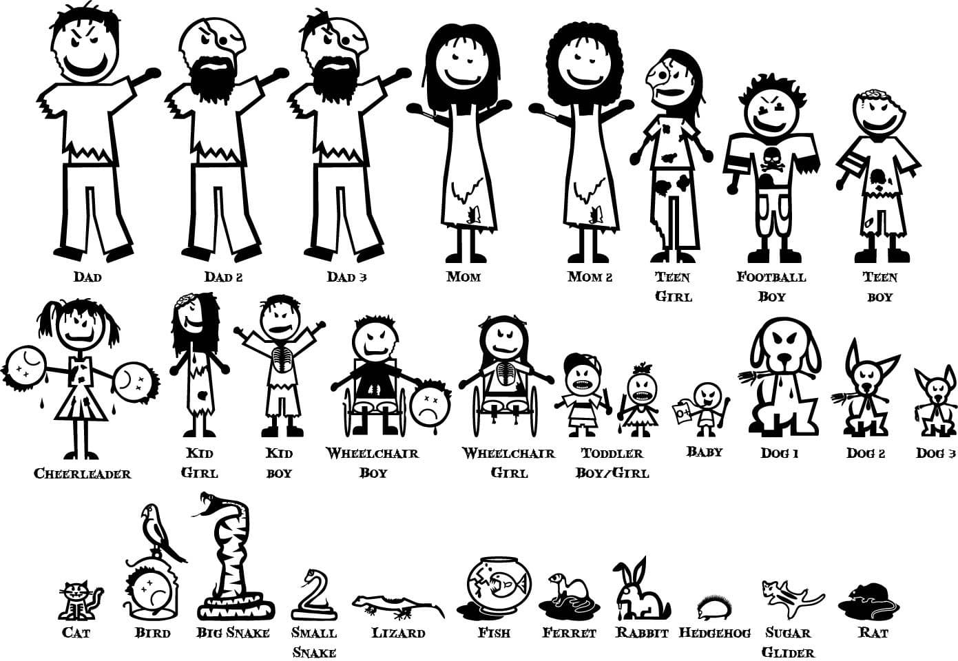 Zombie Stick Figure Family - The Complete Set