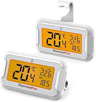 ThermoPro TP110 Fridge Thermometer with Large Backlit LCD Display, Waterproof Freezer Thermometer with Max/Min Record, Easy Battery Replacement, High Accuracy Refrigerator Monitor for Kitchen, 2Pack