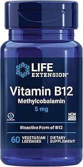 Life Extension Vitamin B12 Methylcobalamin, Nerve Health Supplement, Cognitive Support, Energy Vitamin, methylcobalamin B12, 5 mg, Quick-Dissolving, Gluten-Free, Non-GMO, Vegetarian, 60 lozenges