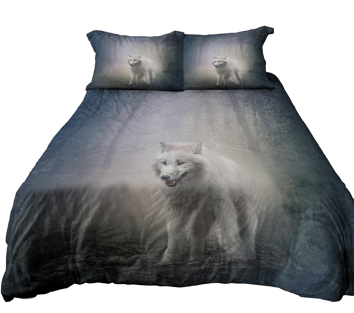 Anoleu Reversible Design Bedding, Wolf in Misty Forest and Roaring Polar Bear Duvet Cover Set (Full)