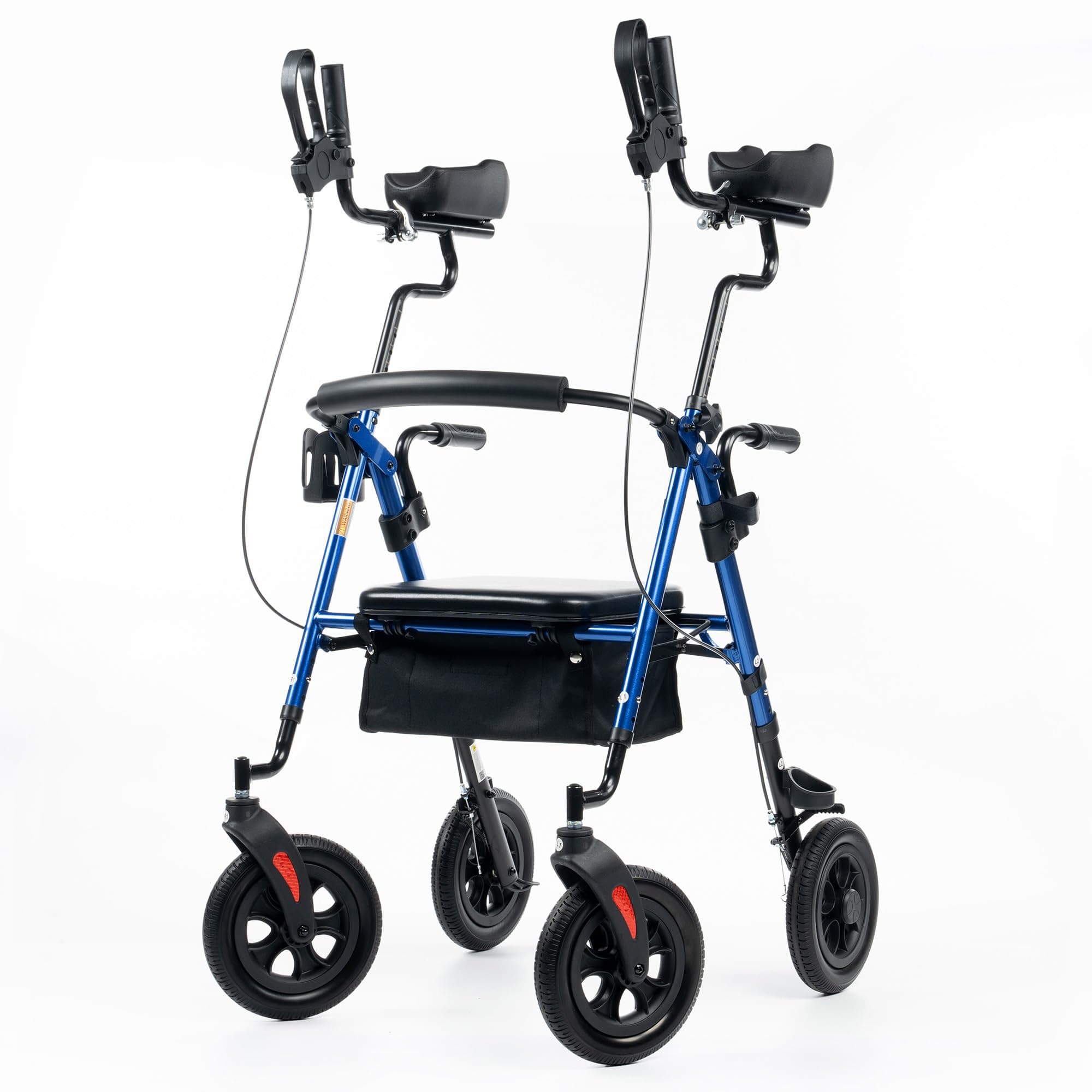 Upright Rollator Walker, Stand Up Rolling Walker with 10’’Big PU Wheels and Adjustable Padded Armrests for Seniors from 4’8”to 6'4” (Blue)