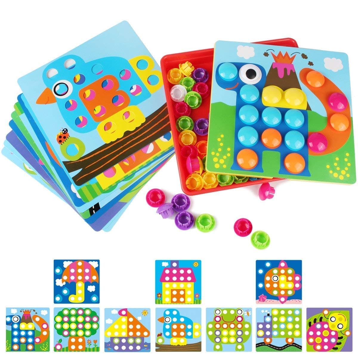 Samidy Kids DIY Colour Match Button Art Puzzle Game Set - Educational Mosaic Picture Pegboard Toy