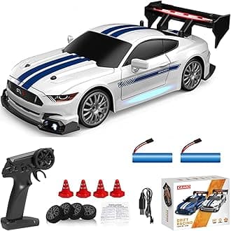 1:24 Scale RC Drift Car 4WD 2.4GHz 30KM/H High Speed Racing Sport Toy Car with LED Lights, Racing and Drift Wheels (8602-White)