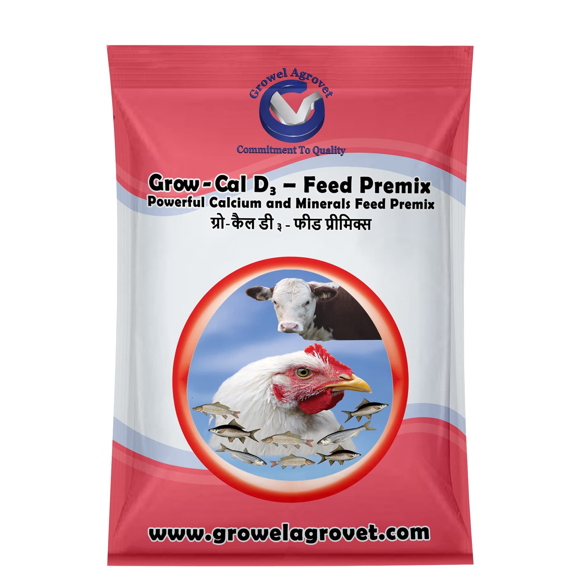 Grow-Cal D3 - Feed Premix : A Powerful Calcium Feed Premix With Vitamins, Zinc, And Magnesium For Poultry, Cattle, 1 Kg., All Life Stages, Powder