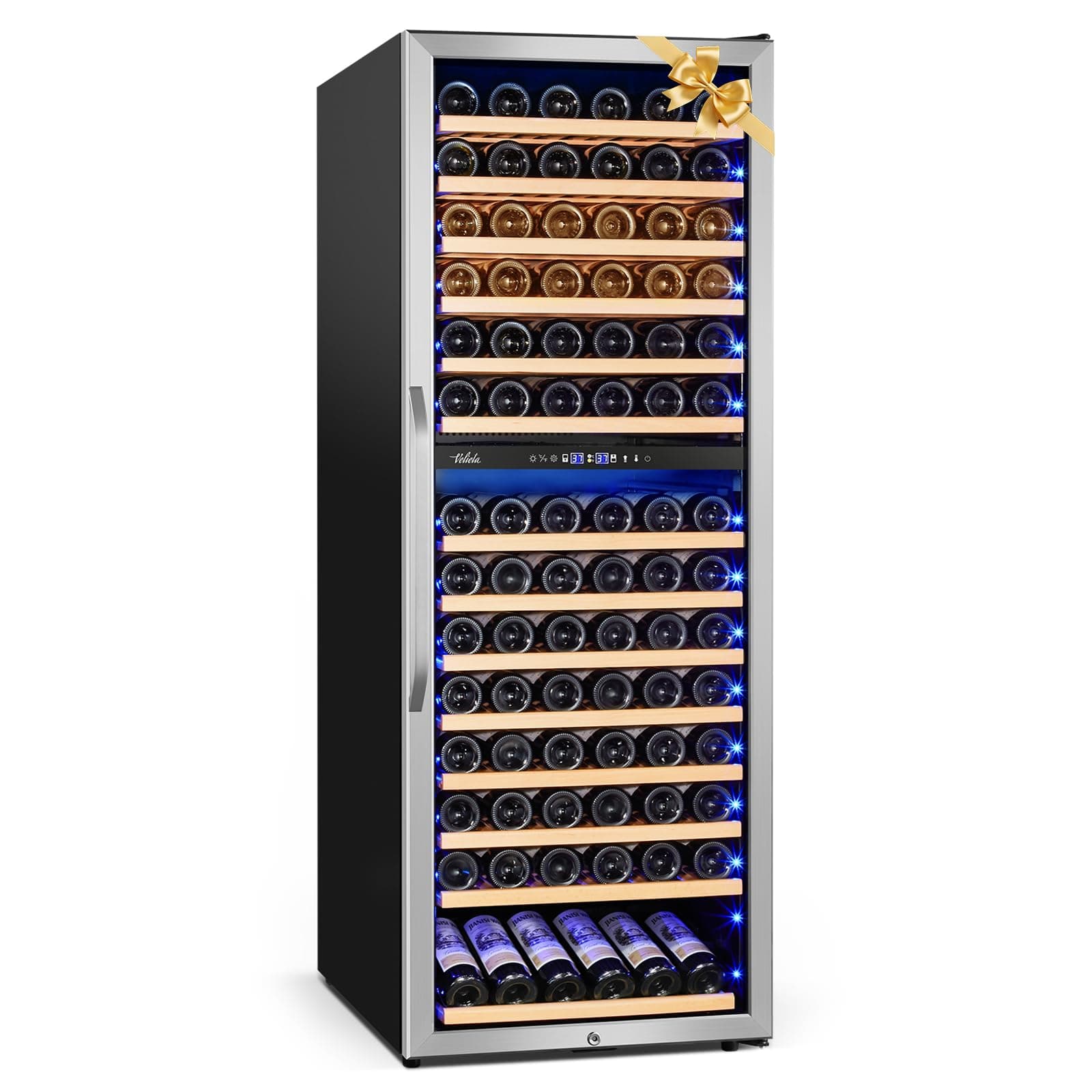 24 Inch Wine Cooler Fridge Dual Zone, Professional Large Capacity High Wine Refrigerator with Powerful Compressor, Quiet Operation and Elegant Design-KMHJ408D