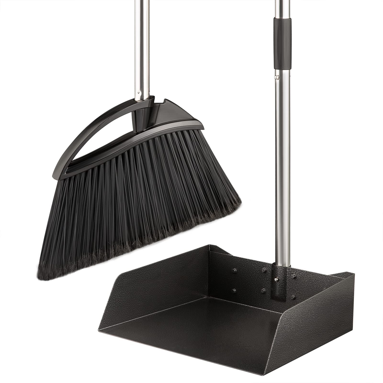 Yangbaga Long Handled Dust Pan and Broom Set for Home,Heavy Duty Metal Dustpans and Brooms,Upright Stand Up Design,54"Outdoor Broom and 38" Dustpan Combo for,Lobby Floor, Yard,Home Kitchen Office Use