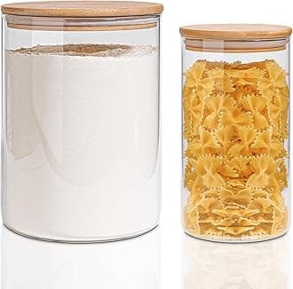 ComSaf Glass Jar with Airtight Lid (102 oz/41 oz), Glass Food Storage Container with Bamboo Lid, Clear Glass Food Canister Set of 2 for Dry food like Rice, Sugar, Flour, Pasta, Cereal, Beans, Nuts