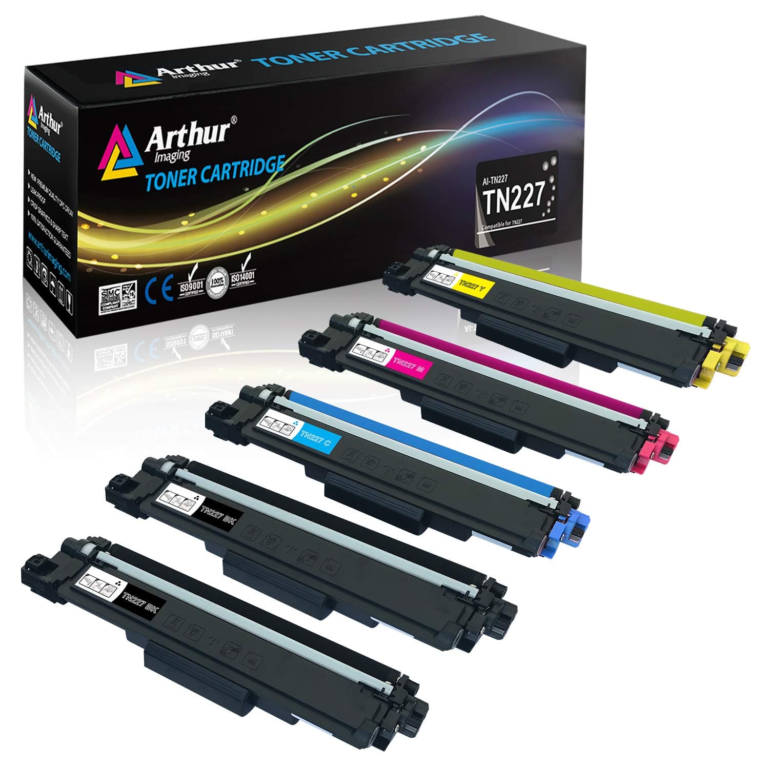 Arthur Imaging with CHIP Compatible Toner Cartridge Replacement For Brother TN227 TN227bk TN 227 TN223 use with HL-L3210CW HL-L3230CDW HL-L3270CDW HL-L3290CDW MFC-L3710CW MFC-L3750CDW L3770CDW 5 Pack