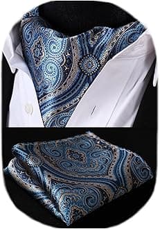 HISDERN Cravat for Men Silk Paisley Mens Cravat and Pocket Square Set Polka Dot Ascot Tie and Handkerchief for Wedding Party Christmas
