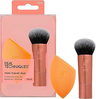 Mini Travel Duo, Makeup Brush Set For Traveling, Mini Foundation Brush & Makeup Blender Sponge For Blending On-The-Go, Achieve A Complete Base, Latex & Cruelty-Free, 2 Piece Set