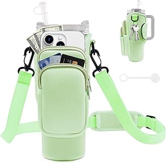 Water Bottle Carrier Bag with Phone Pocket for Stanley Cup 40/30 oz, Water Bottle Holder with Adjustable Strap& Straw Cover, Stanley Cup Accessories