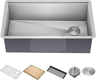 Kore Workstation Undermount 16 Gauge Single Bowl Stainless Steel Kitchen Sink with Integrated Ledge and Accessories (32-inch) - Pack of 5