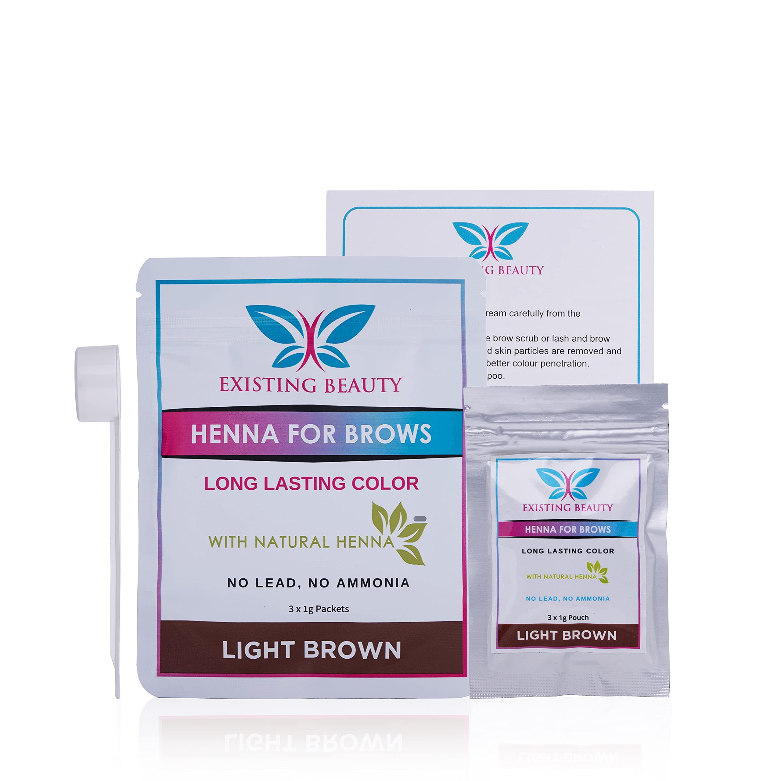 Existing Beauty (Light Brown) - Light Brown Eyebrow Henna for Eyebrow Colour- Professional Henna Brow Tint Kit Including Use Instructions and Mixing Bowl 3x 1g Packets Brow Dye