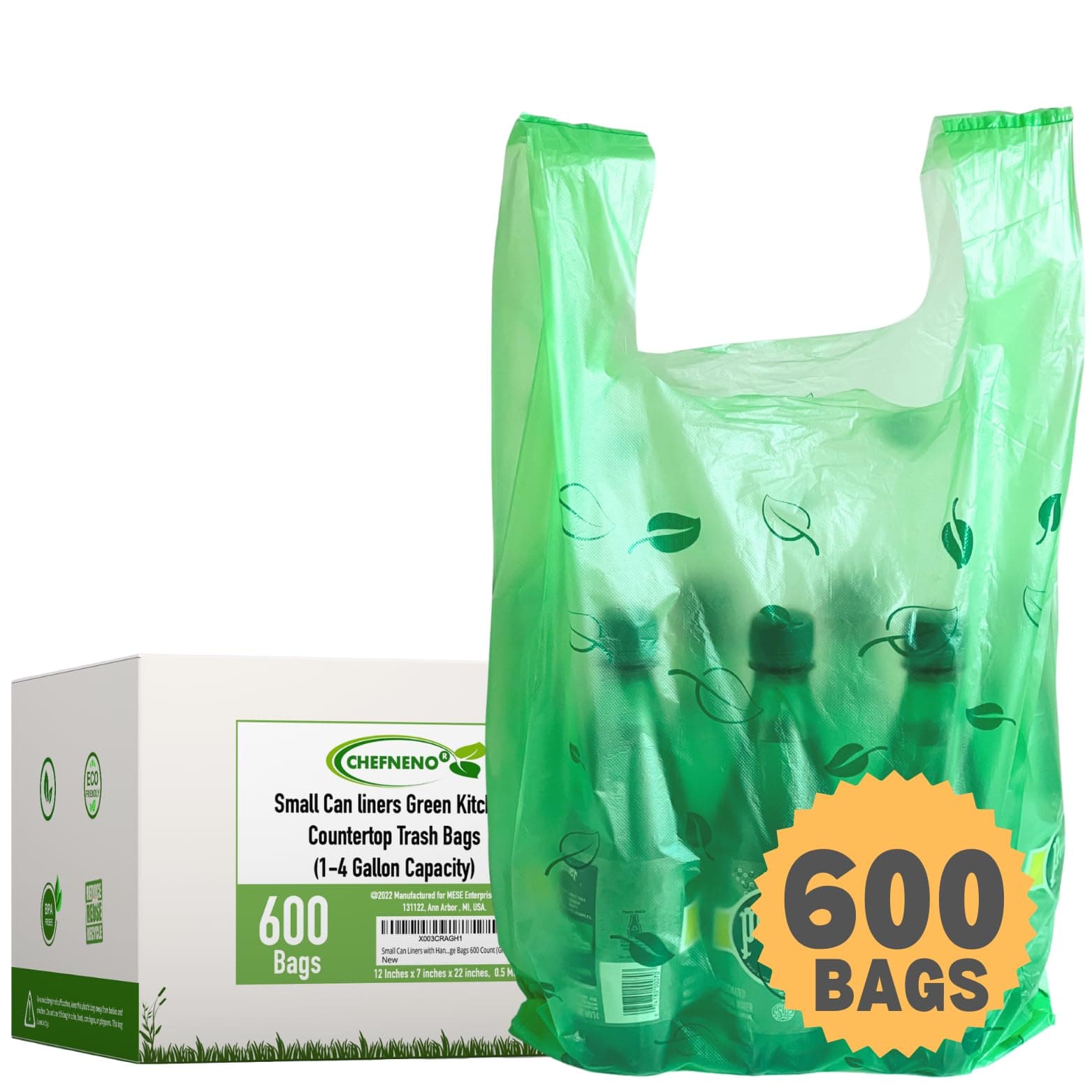 T-shirt Biodegradable Green Plastic Bag (600 ct.) Small Can Liners Thank You Grocery Shooping Size Doggy Poop Bags Compatible with Arm & Hammer Swivel Bin & Rake pooper scooper Multipurpose Bags