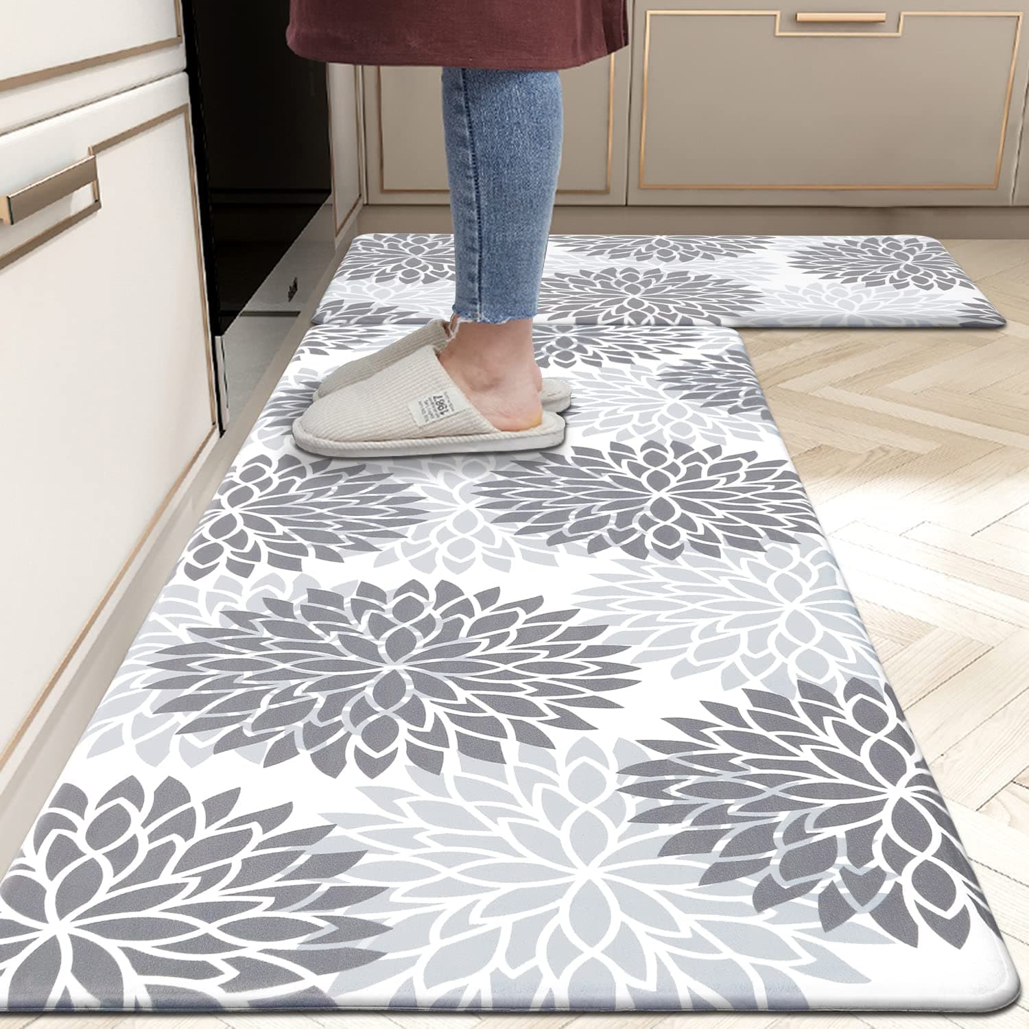 Anti Fatigue Kitchen Rug Sets 2 Piece Non Slip Kitchen Mats for Floor Cushioned Kitchen Rugs and Mats Waterproof Comfort Standing Mat Runner for Kitchen,Home Office,Sink,Laundry