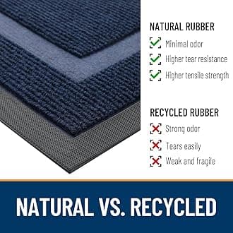 OLANLY Front Door Mat Indoor Outdoor Entrance, Waterproof All-Season, All-Weather Doormat, Sturdy Natural Rubber, Fade Resistant, Low Profile, Easy Clean Patio Porch Entryway Mat, 59x35, Blue