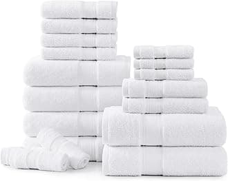 LANE LINEN Luxury Cotton Bathroom Towel Set - 100% Cotton, Zero Twist, Quick Dry, Extra Absorbent, Super Soft - 18 Piece Set With Bath, Hand, and Wash Towels - White