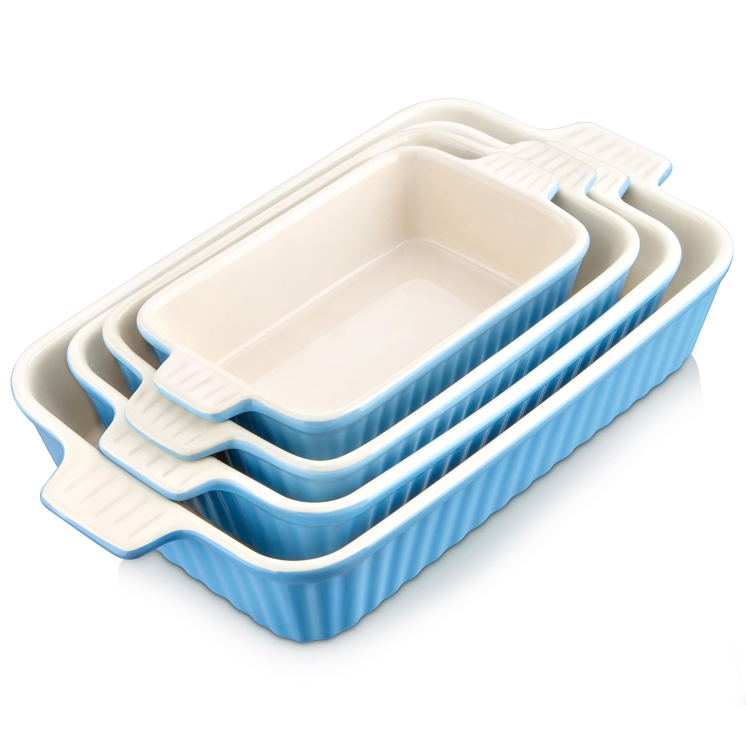 MALACASA, Series Bake, Rectangular Baking Dish Set of 4 (9"/11"/12"/14"), Oven to Table Baking Dish with Ceramic Handles Ideal for Lasagne/Pie/Casserole/Tapas, Blue
