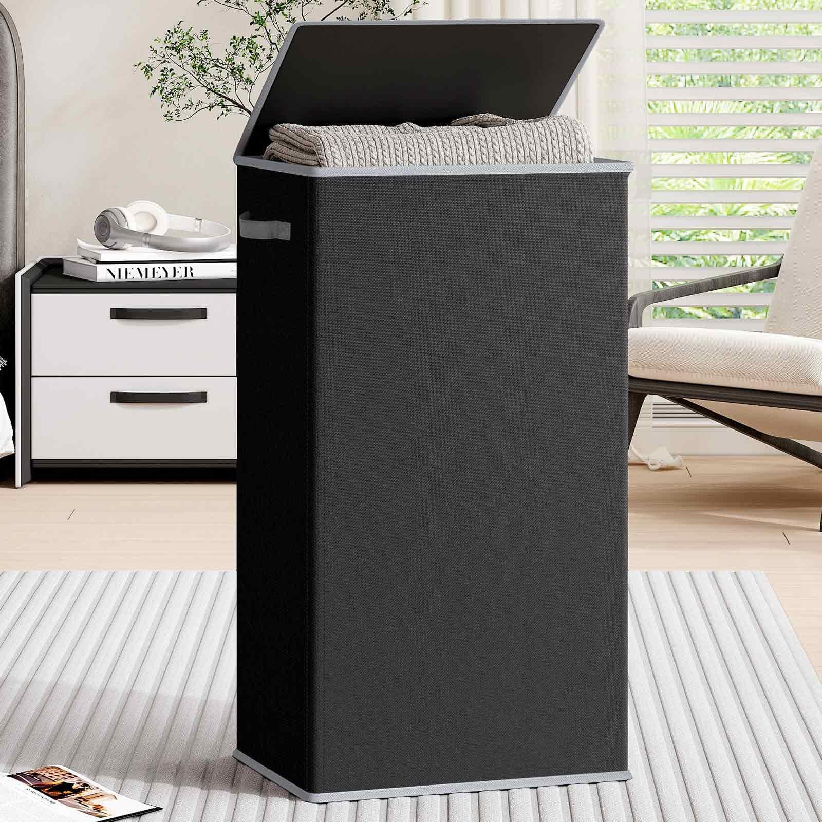 Relefree Laundry Hamper with Lid,100L Large Collapsible Laundry Baskets,Dirty Clothes Hamper with Removable Bag,Tall laundry Hamper with Internal Support for Bedroom,Bathroom,Dorm,Laundry Room,Black