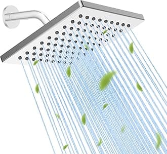 Hibbent cUPC Certified Thickness Metal Rain Shower Head, 6 Inch High Pressure Shower Head, Square Bathroom Waterfall Shower Heads, High Flow Fixed Showerheads with Adjustable Brass Ball Joint, Chrome