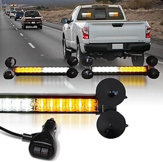 2x12 Inch LED Traffic Advisor Emergency Strobe Lights Bar Front/Rear Window Windshield 2-in-1 Warning Directional Flashing Lightbar for Construction Vehicles Work Trucks Snowplow- White Amber