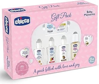 ChiccoBaby Moments Caring Gift Pack Pink, Ideal Baby Gift Sets for Baby Shower, Newborn Gifting, New Parents, Birthdays, New Advanced Formula with 0% Phenoxyethanol, 0m+ (7 Items)