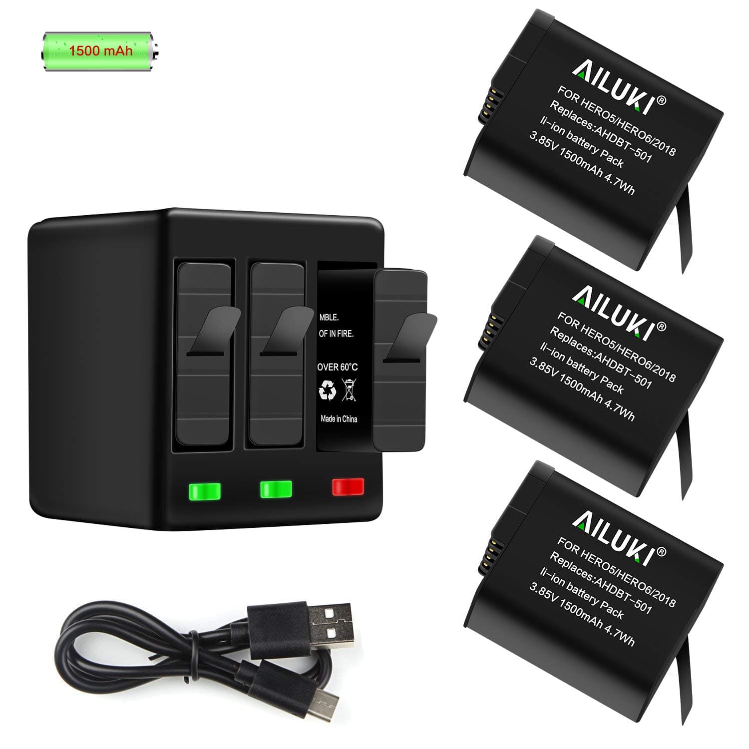 Mibote battery 1220 mAh Replacement Battery with 3 Channels Battery Charger for GoPro Hero 5 Black Hero 6 Black Hero 2018 (Compatible With Hero5 Firmware v01.55, v01.57 and v02.00, v02.51, v02.60)