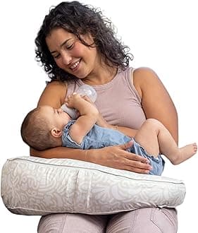 Boppy Uplift Nursing Pillow - Wedge Bottle & Breastfeeding Pillow to Reduce Spit-Up and Reflux Symptoms, with Body-Inclusive Opening and Belt, Baby Safety Alliance Verified - Cream Retro Squiggles