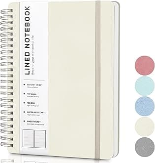 Beige Lined Spiral Journal Notebook with 160 Pages, 8×5.7in, A5 Spiral Notebook, Journaling Notebooks for Work, School, Women, Men, College Ruled Spiral Notebook, Hardcover Leather Journals