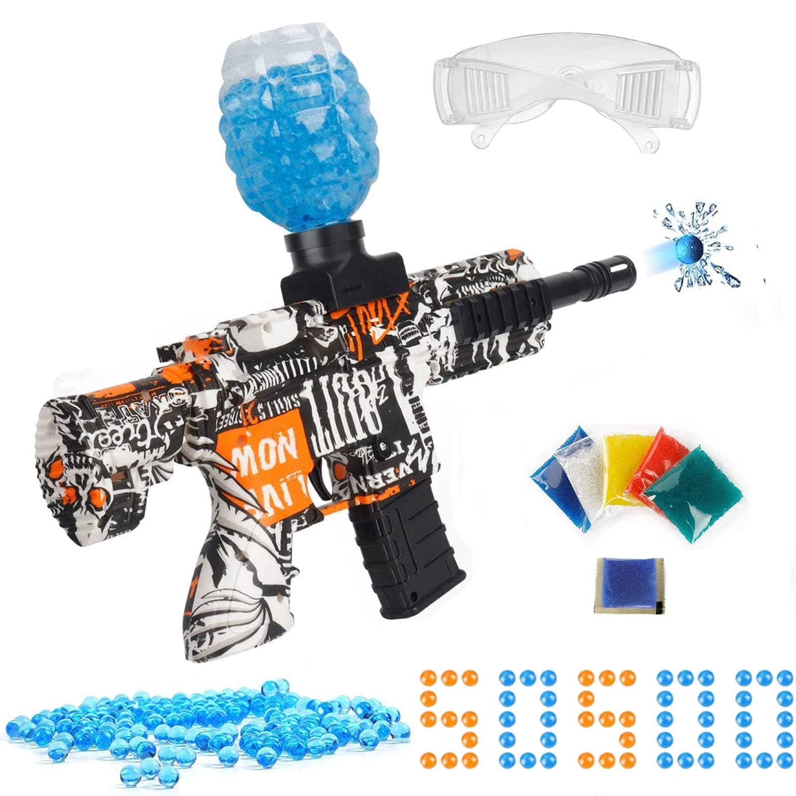 Electric Gel Gun-Blaster, Automatic Splatter Ball-Blaster with 50,500 Ammo & Goggles Assembled Gel-Blaster Pistol Toy Funny Gel Guns for Boys Girls Ages12+ Outdoor Shooting Game Yard Activities