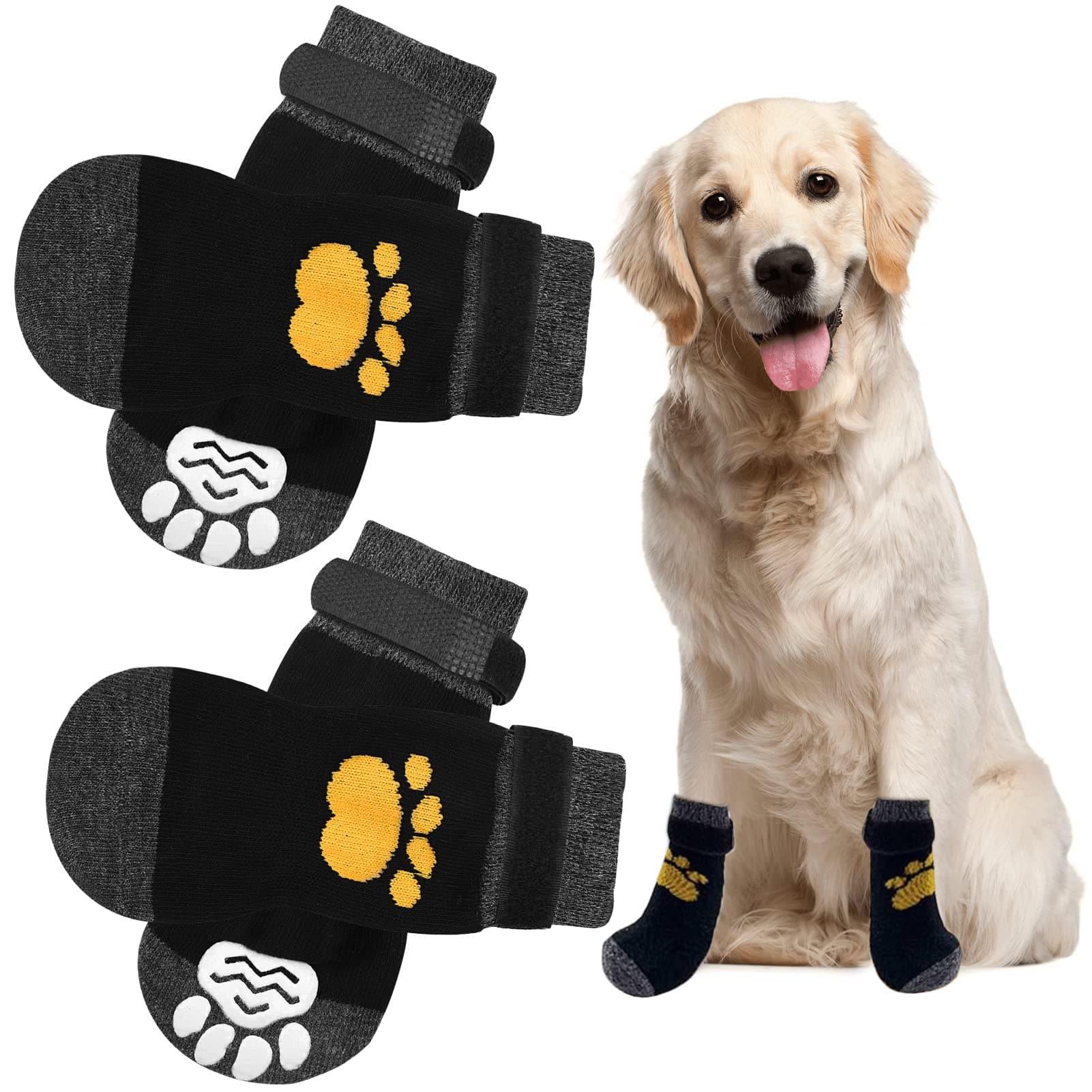 Anti-Slip Dog Paw Protector Socks - Pet Grip Boots With Adjustable Strap for Indoor Outdoor Hardwood Floor Walking - Puppy Claw Shoes Slippers