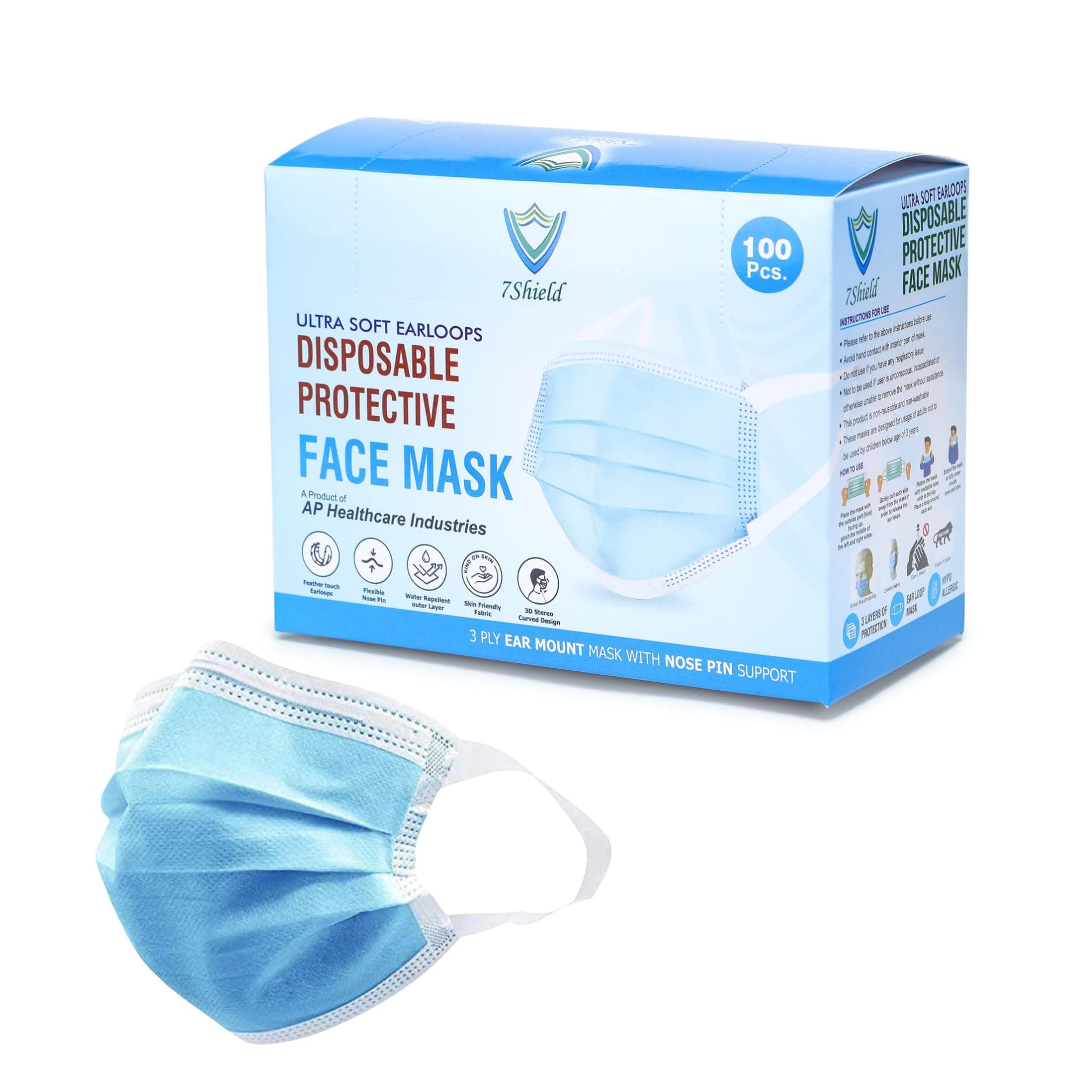 - Disposable 3Ply Face Mask - Ultra Soft Fabric Wide Ear Loop, Comfortable, Inbuilt Plastic Coated Nose Pin, CE and ISO Certified, Convenient Box Pack